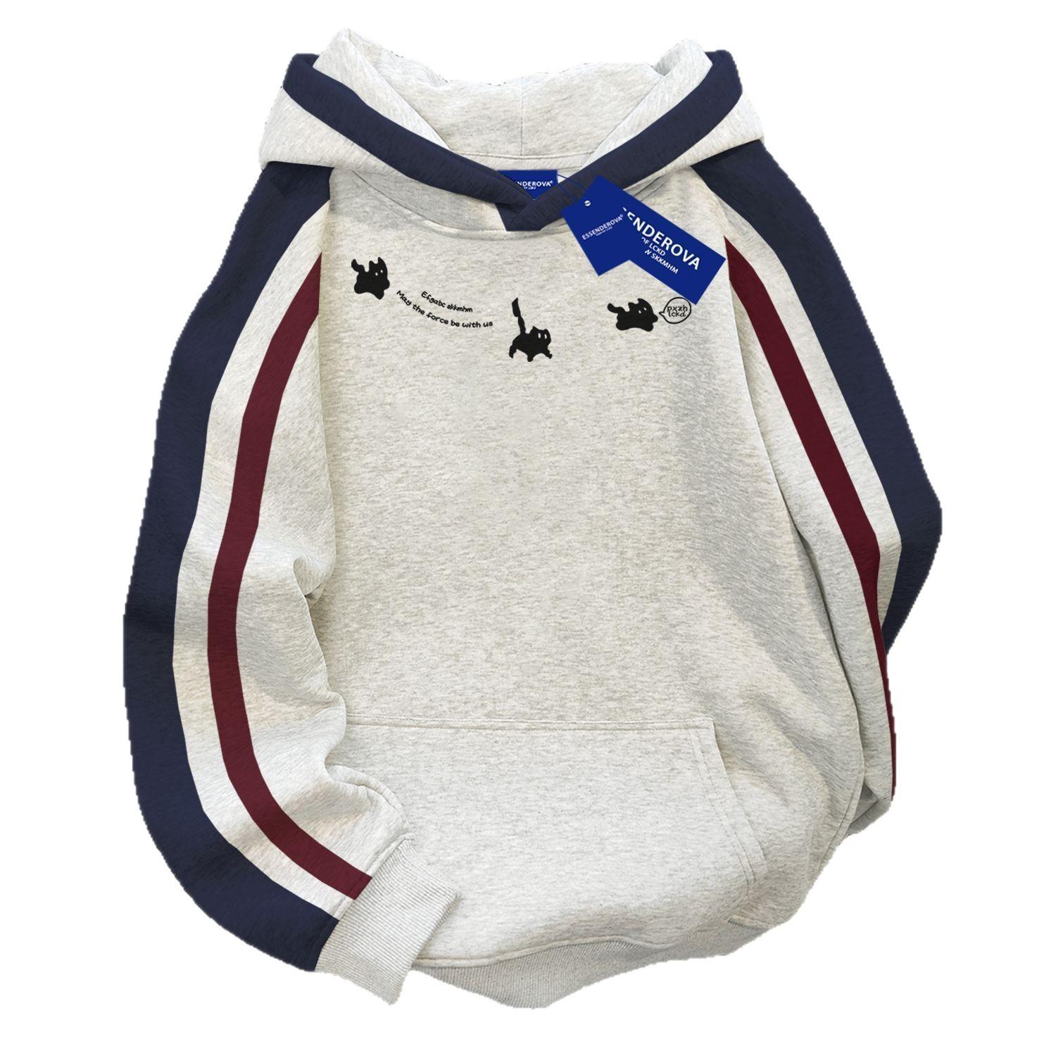 Loose Hooded Sweater Men s and Women s American Retro Splicing Pullover Top XXXL