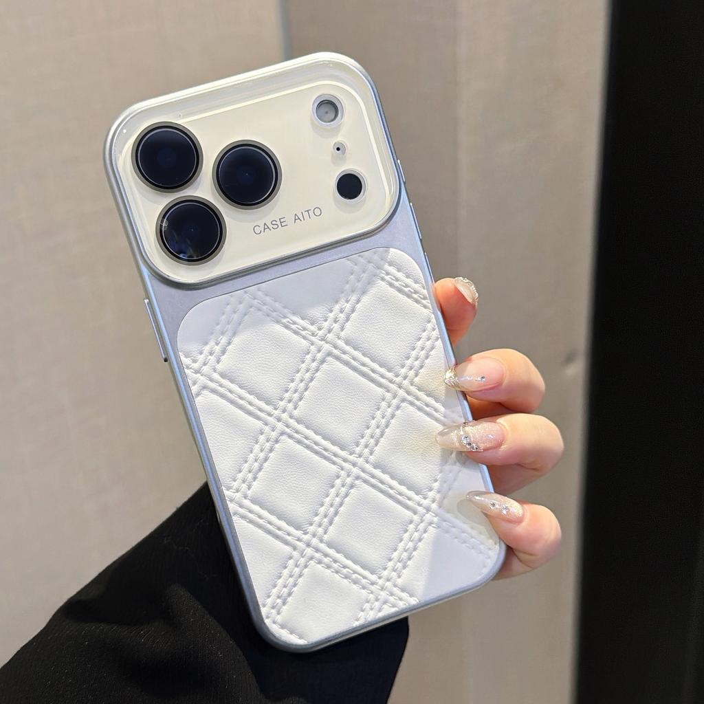 Large Window Diamond Grid PU Leather Phone Case for iPhone 13 17 ProMax 16 15 14 Pro Max Glass Lens Protecti Cover Funda