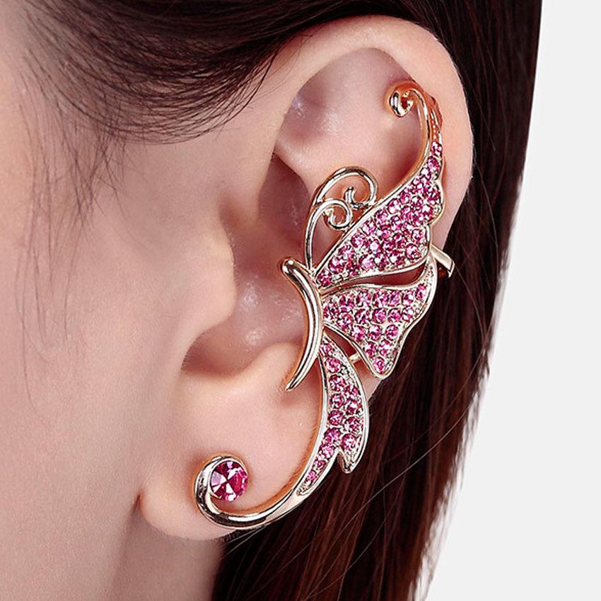 Korean Crystal Angel & Eagle Wings Butterfly Crescent Pearl Ear Cuff