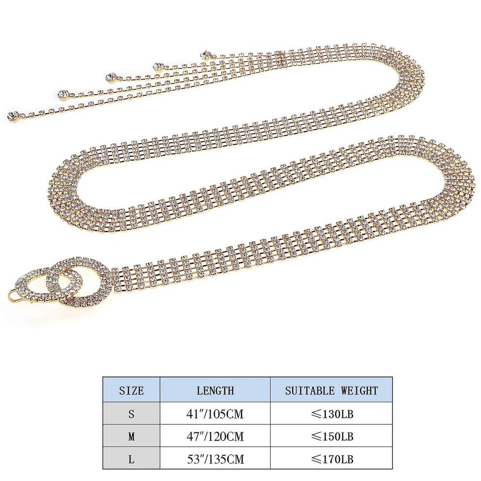 Beautiful Gift Crystal Waist Chain for Women Rhinestone Chain Belts O-Ring Chain Gift Gold