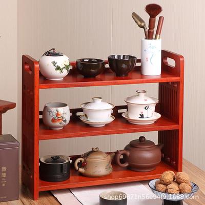 Red Rosewood Multi-layer Desktop Storage Rack - Retro Style Kung Fu Tea Set Display Shelf