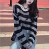 Gothic Ladies Sweater Crew Neck Long Sleeve Striped Cropped Knit Sweater Y2K Sexy Top Off-the-shoulder Zipper Design New Fashion