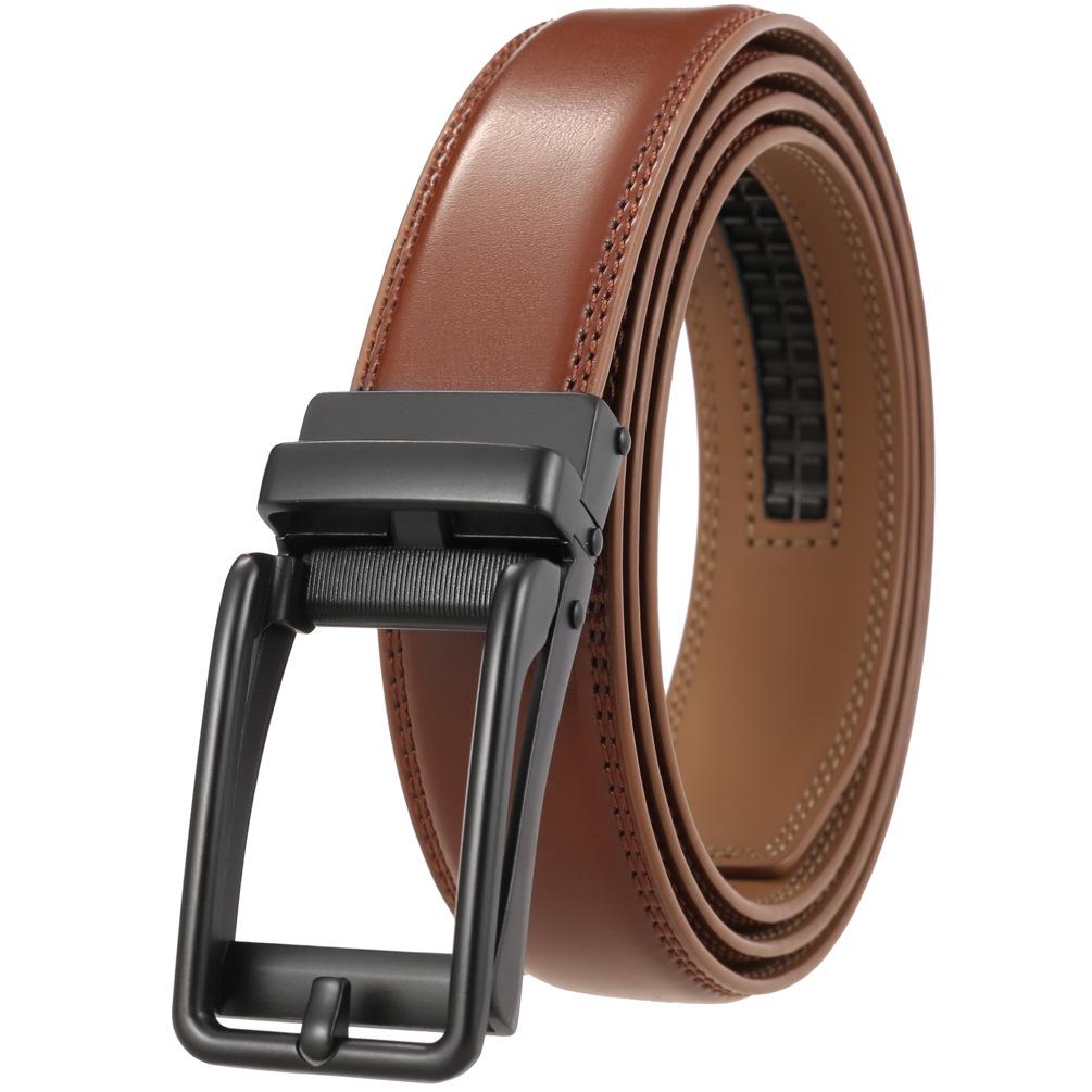 Casual Alloy Automatic Buckle Cowhide Belt, Reverse Pull Design