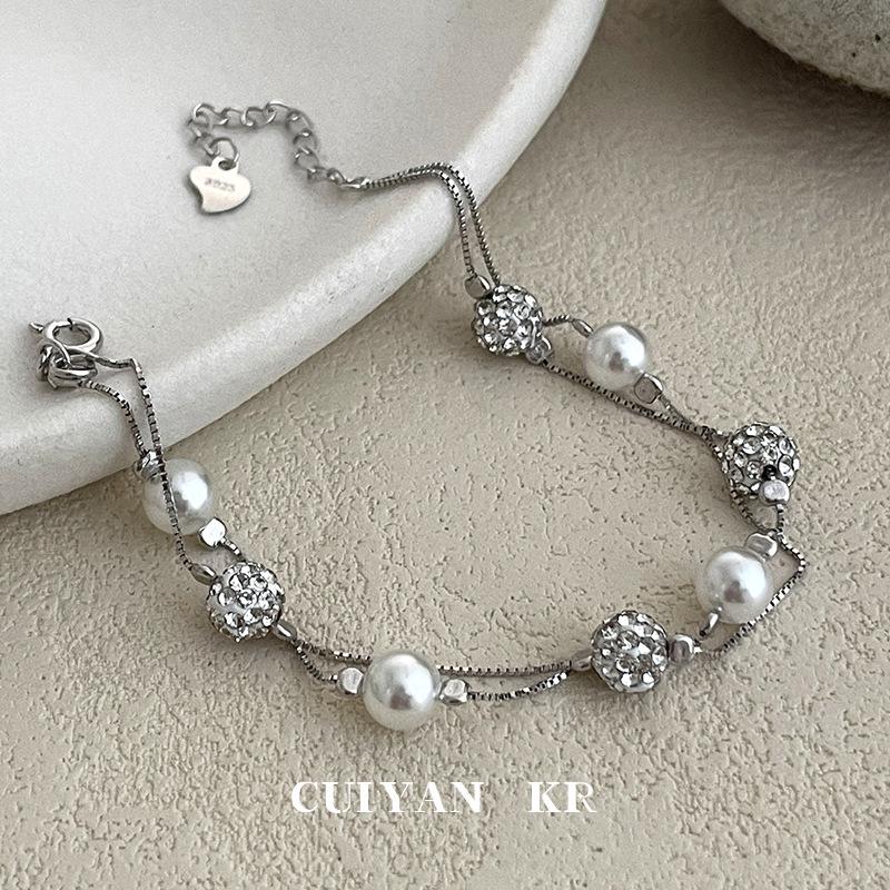 

Cuiyan S925 Silver Double-Layer Star Bracelet with Imitation Pearls - Light Luxury Korean Style for Women S925 Silver