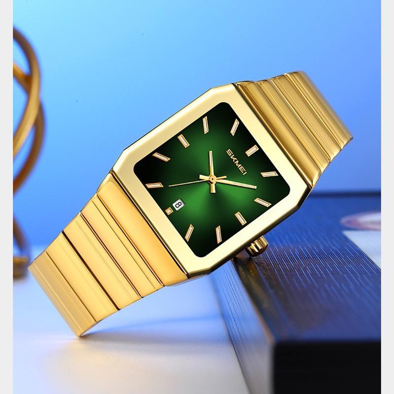 Mens Minimalist Square Analog Watch Luminous Date Waterproof Steel Strap Casual Business Quartz Wristwatch