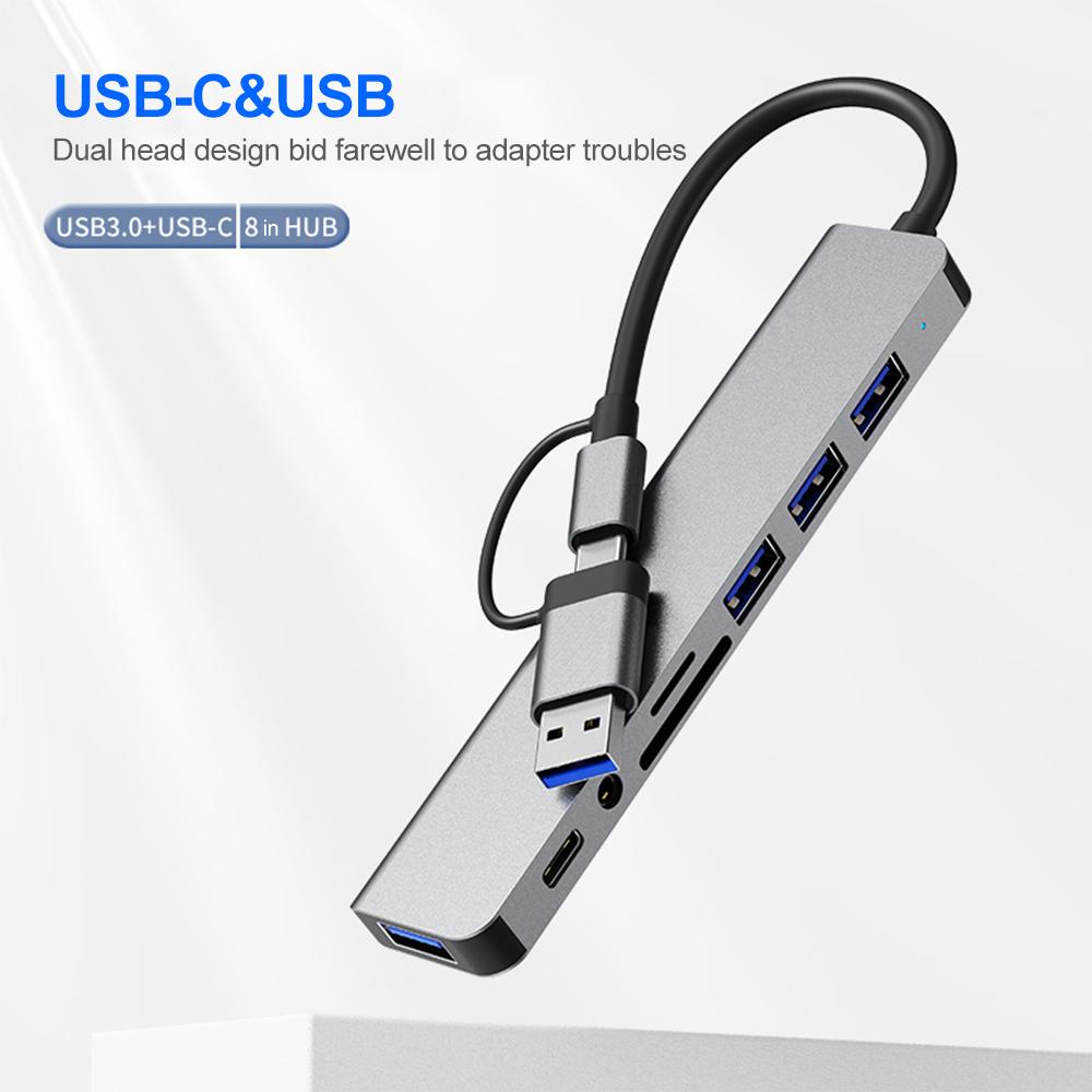 8 In 2 USB C HUB USB 3.0 Type C Docking Ststion 5Gbps High Speed Transmission USB Splitter Type C To USB OTG Adapter