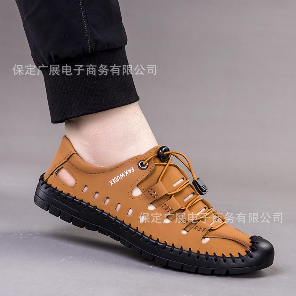 

Мужские сандалии 2025 года, новые летние кожаные туфли, мужская обувь, дышащая сумка, обувь с отверстием для головы, повседневная кожаная обувь, полые пляжные туфли 44 коричневый