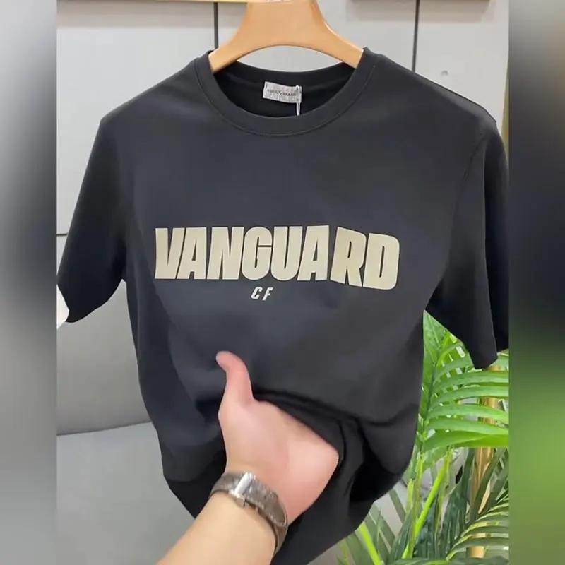 Summer Fashion Heavyweight Retro Men's English Letters 100% Cotton Printed Round Neck High-quality Casual Fitness Street T-shirt