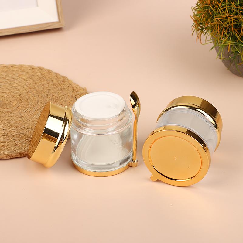 Electroplating Empty Cream Jar Refillable Lotion Bottle With Spoon 30/50/80/100g Travel Face Cream Cosmetic Cotton Pad Container