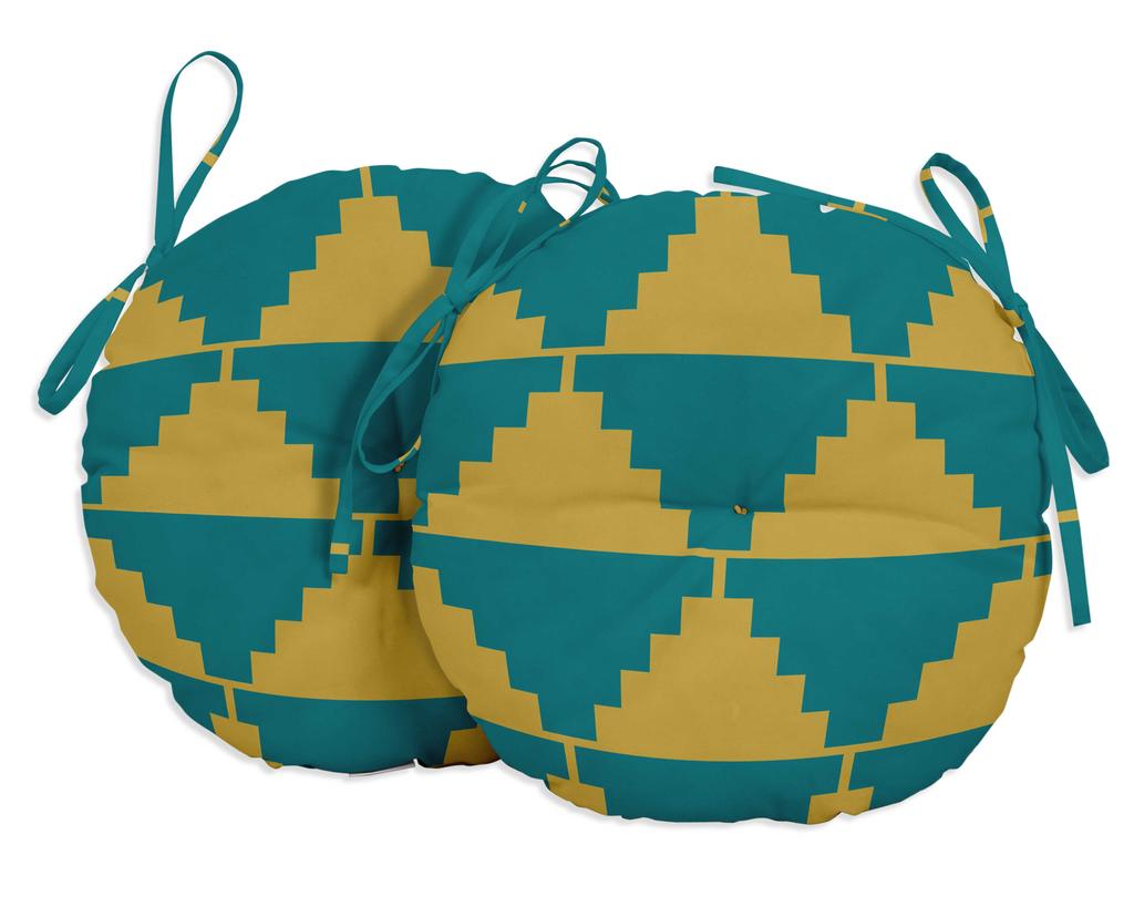 Vargottam Indoor Outdoor Round Bistro Chair Cushions Block Print 15-Inch Bistro Chair Pads Waterproof Seat Chair Cushion For Home