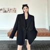Spring Autumn High Sense Black Blazer Women Light Luxury Rhinestone Niche Design Padded Shoulder Oversized Trendy Fashion Coat