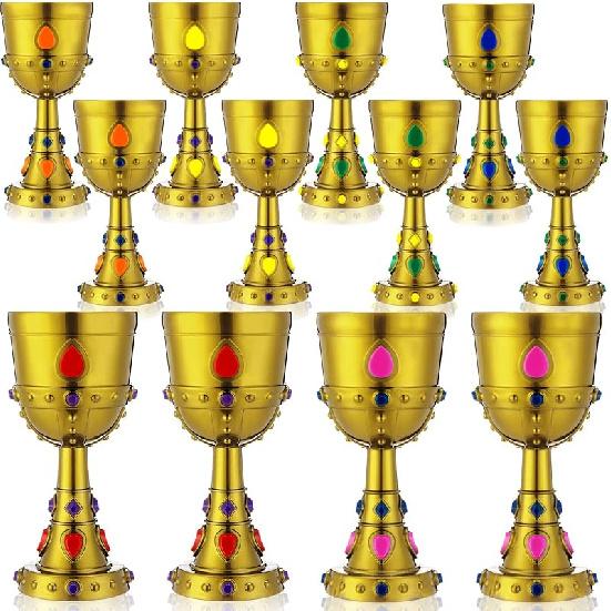 12 Pcs Medieval Molded Crown Goblets 8 oz Colorful Jeweled Goblet Vintage Plastic King Queen Party Cups Medieval Party Decorations for Halloween 12