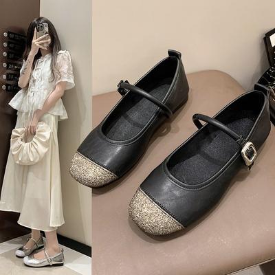 Silver Soft Bottom Shallow Mouth Mary Jane Shoes Female Spring and Summer A Word with Retro Flat Single Shoes