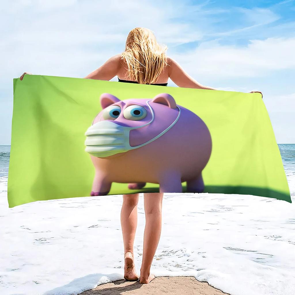 Cartoon Pig Beach Towel Oversized, Ultra Soft Microfiber Sand Free Beach Towels for Adults, Super Absorbent Quick Dry Pool Towel