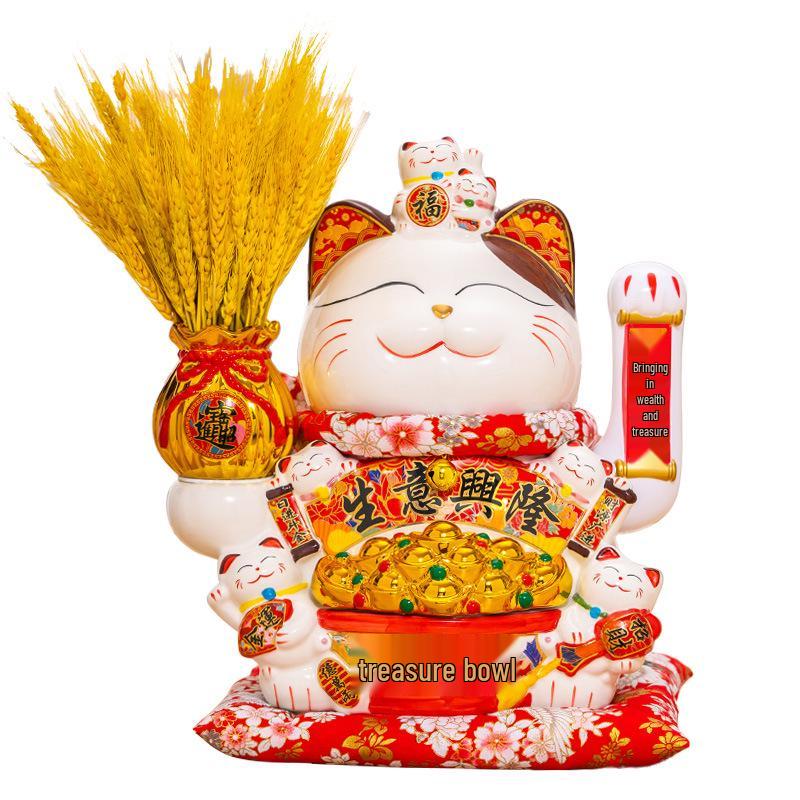 Large Waving Hand Lucky Cat Ornament - Cashier Desk Home Decor Gift