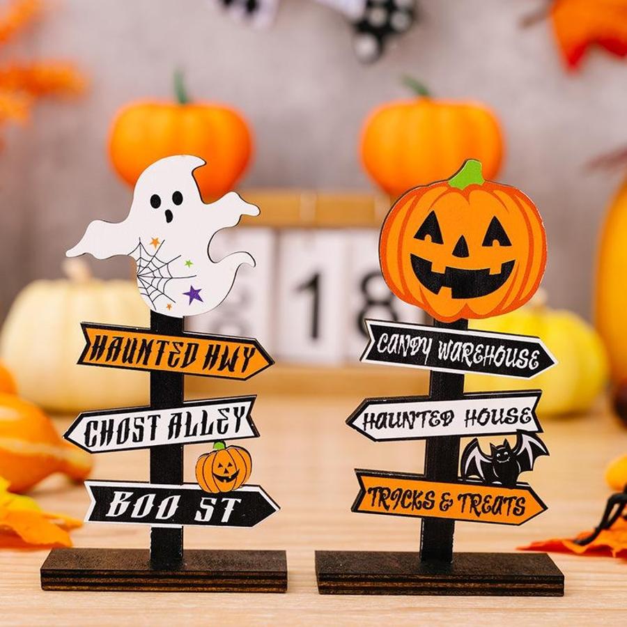 Halloween Wooden Pumpkin Ghost Witch Desk Ornament Creative Table Decor Indoor Party Prop Festival Decoration Spooky Display