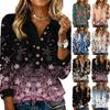 Damen lockeres V-Ausschnitt langärmeliges Knopfleisten-Blumen-Pullover-Oberteil