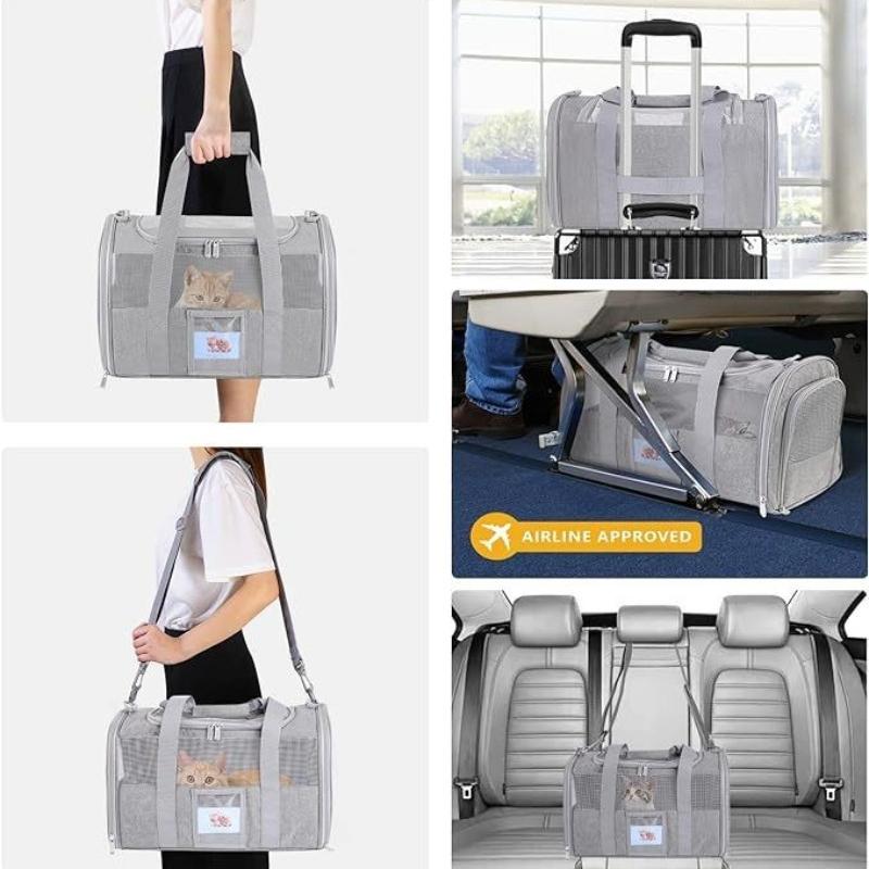 Breathable Cat Bag Foldable Mesh Cat Bag Portable Travel Outgoing Cats Carriers Outdoor Pet Handbag Carrier with Folding Bowl