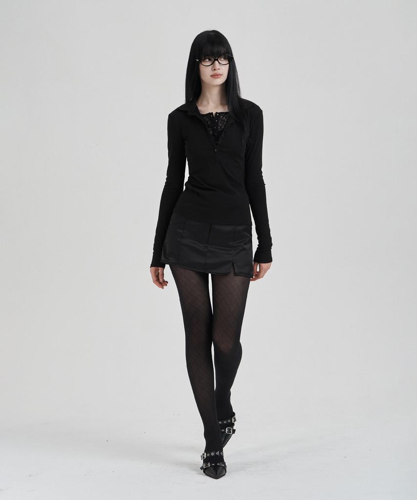 ILLIO Black Lace Layered Longsleeve Polo Shirts