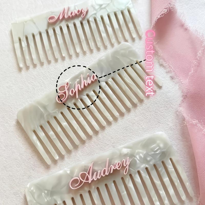 

Personalized Vintage Acetate Hair Comb, Custom Name Engraved, Gift for Brides & Mothers White Comb - Pink Lettering