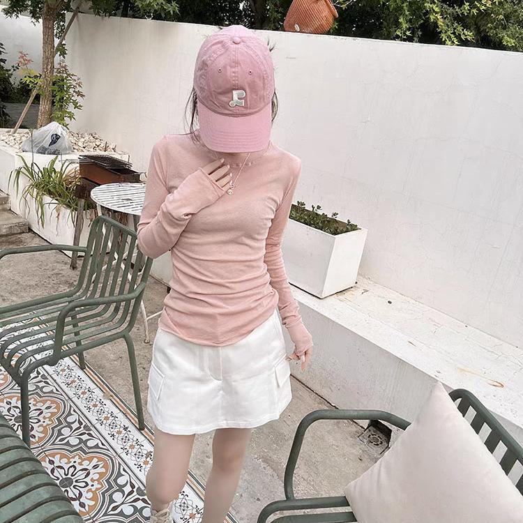 Women's Crew Neck Long Sleeve T-Shirt Slim Fit Sheer Thin Layering Basic Top Solid Color Commuter Blouse 2024 Autumn
