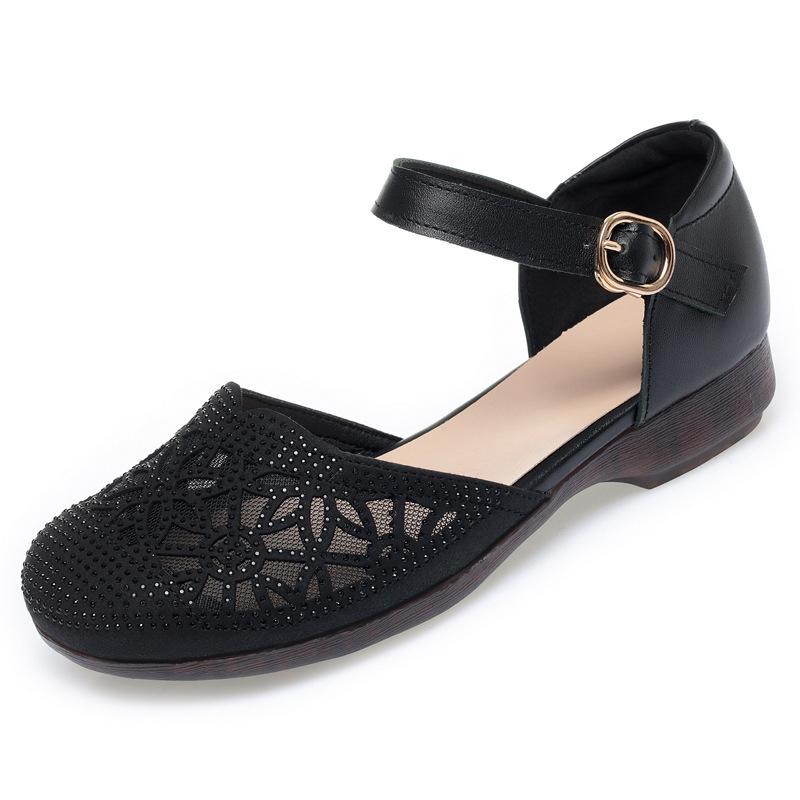 

Baotou sandals women s leather fashion summer mesh single shoes hollow low heel hollow women s shoes mesh large size 34 чорний