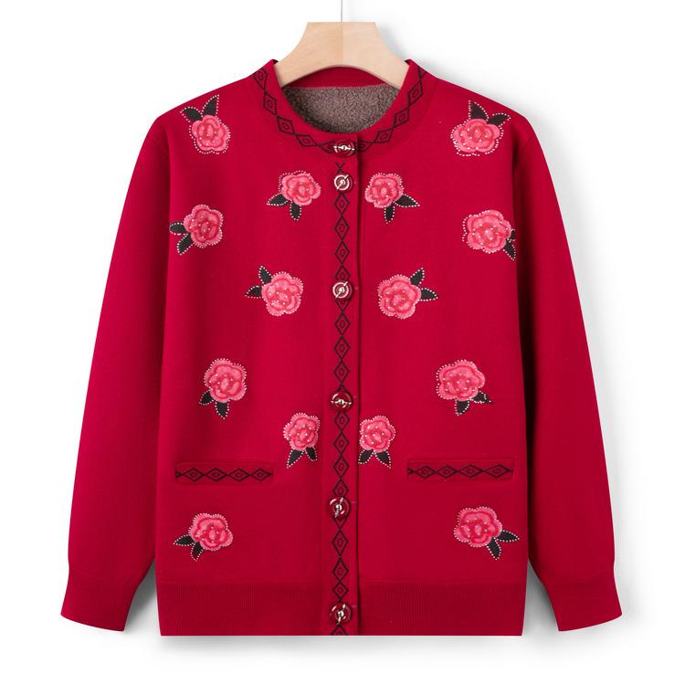 Mame de vârstă mijlocie și vârstnice poartă Pulover nou de toamnă din catifea îngroșată, Cardigan pentru bunica, Top imprimat, Jachetă casual