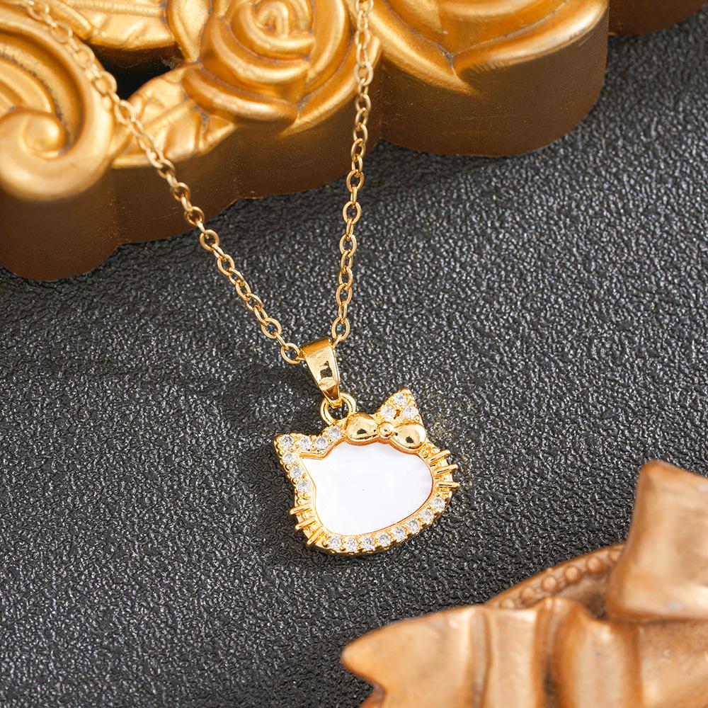 Zircon Cartoon Cat Pendant Necklace for Women - Cute Kitty Clavicle Chain Accessory