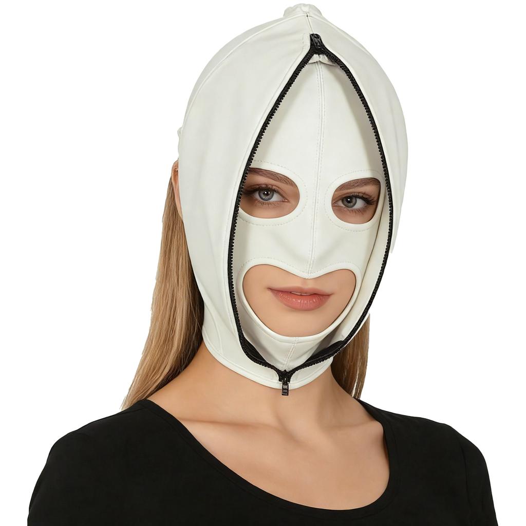 Máscara de Bondage de Cuero Ajustable para Hombres y Mujeres: Sudadera con Cremallera Completa y Capucha con Cierre de Cordones para Cosplay Gótico y Club