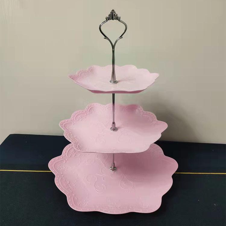 Trzypoziomowy europejski stojak na ciasto do popołudniowej herbaty - Kreatywna wielowarstwowa plastikowa taca na desery i talerz na owoce