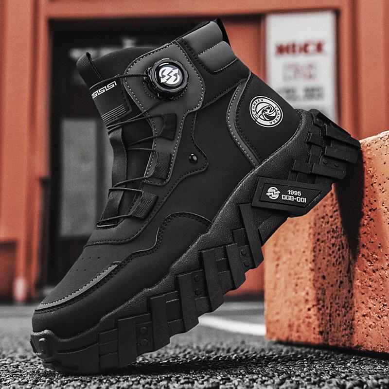 Men Combat Tactical Boots with Straps for Training Waterproof Straps Breathable Multifunctional Motorcycle Outdoor Hiking Shoes