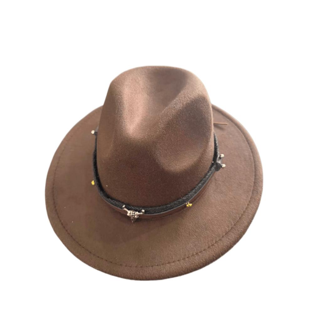 Cowboy Men and Women Wide-brimmed Shade Top Hat Outdoor Sunscreen Western Flat-brimmed Jazz Calf Head Standard Versatile Trend Hat