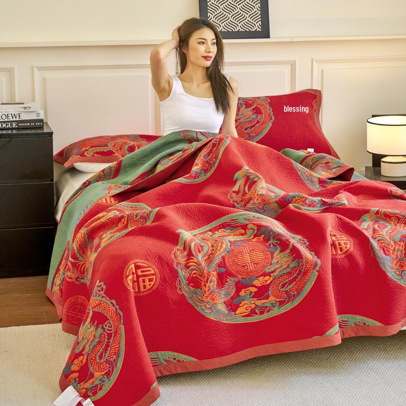 

Двошарова ковдра з чистої бавовняної марлі – Бавовняний плед з довговолокнистої бавовни для сну та покривало для ліжка 150*200 Three-Piece Set