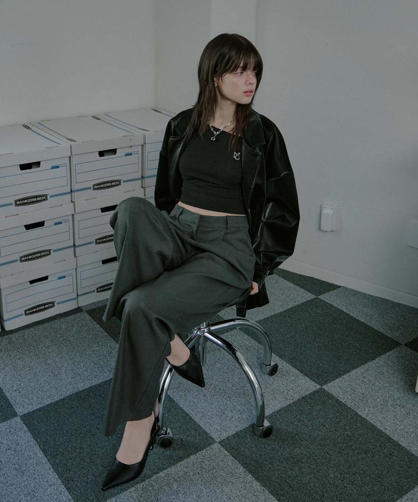Mualeumoa Wool Blend Semi Wide Pants - Charcoal