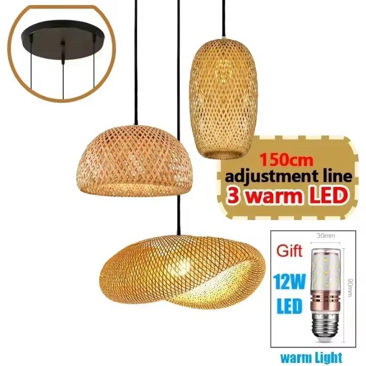 2025 Newest Bamboo Pendant Lamps Ceiling Lights Rattan Wicker Lustre Hand Knit Braiding Suspended Home Dining Braided Decor Hot