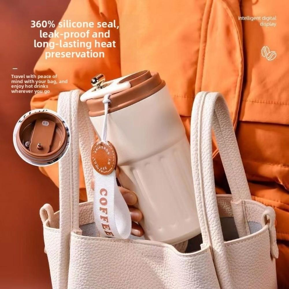 Stainless Steel Thermal Coffee Cup Digital Display 450ml Insulation Cup Double-layer Delicate Carrying Water Cup for Students