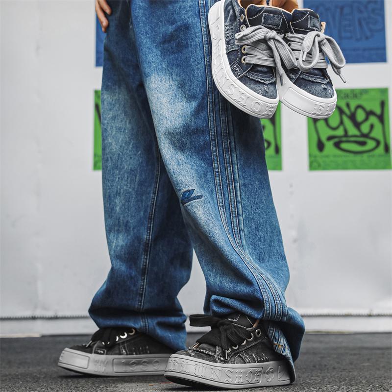 Fashion Denim board shoes Trendy men's versatile styles Design Outdoor Fashion Party Young people's height increasing shoes Black