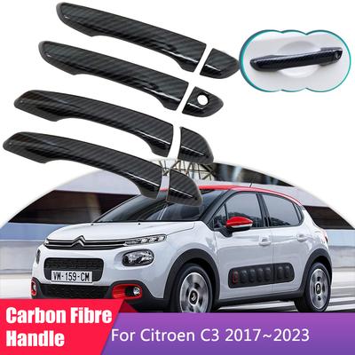 Fit for Citroen C3 Cross SX SY 2017~    Carbon Fiber Outer Door Handle Cover Car Decoration Accessories Stickers