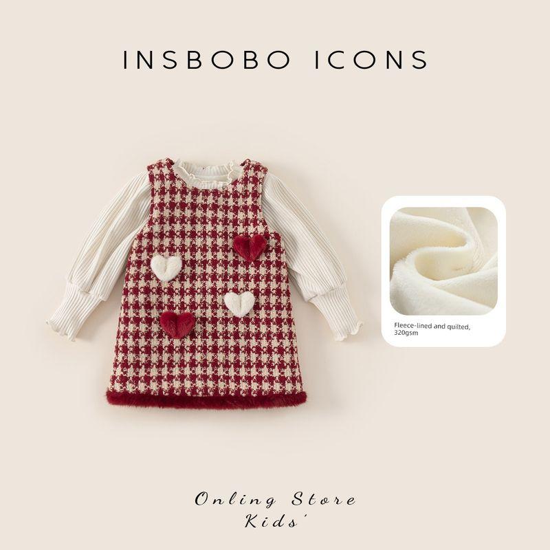 Girls  Red Dress, Children s Clothing, Baby Dress, Thickened Children s Clothing, Beautiful Winter Outfit, Little Girl s First Birthday Dress Red Grid 100