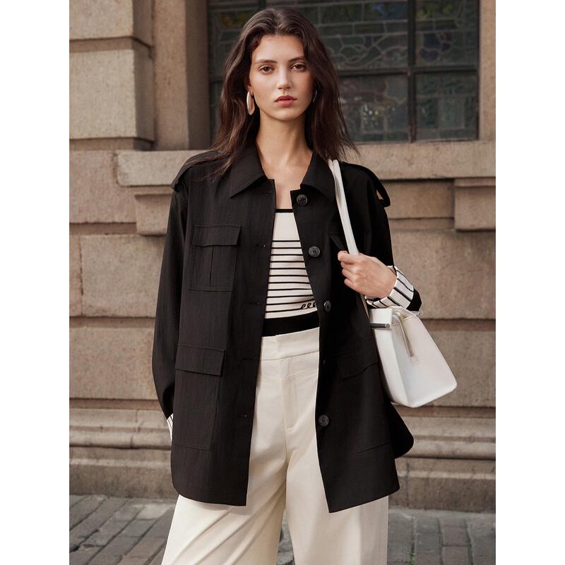 ELLE Women s 2026 Spring Color-block Mid-length Trench Coat M