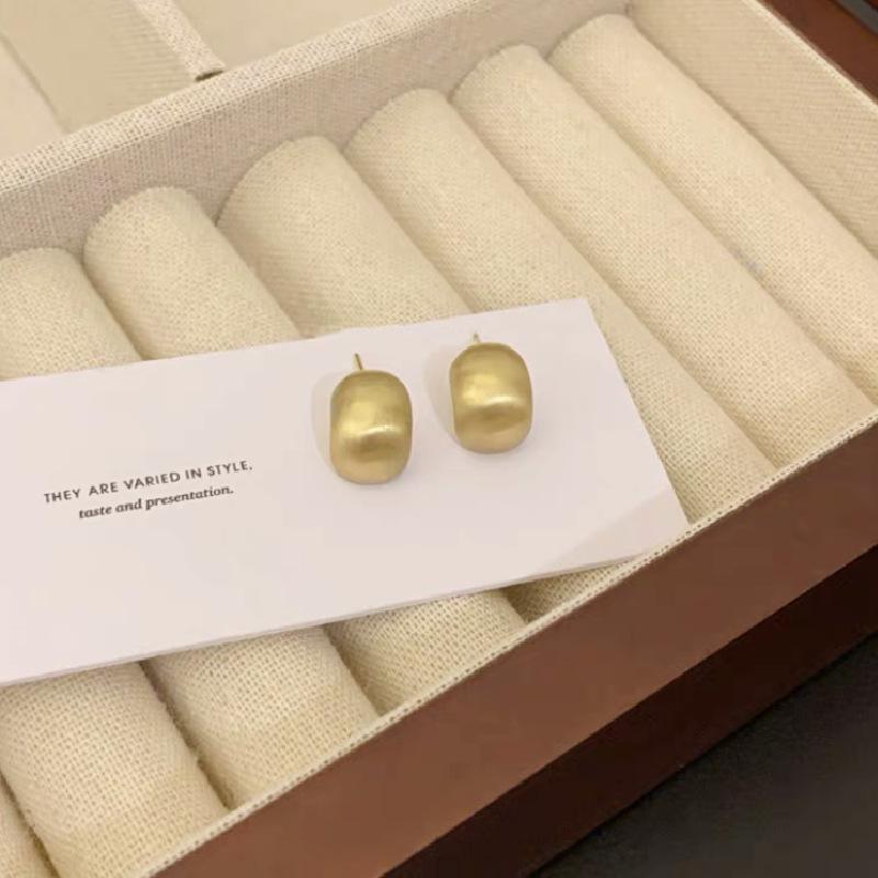 Silver Needle Metal Matte Brushed Matte Small Pea Earrings Women's Niche Feeling Gold and Silver Bean Earrings Stud Earrings