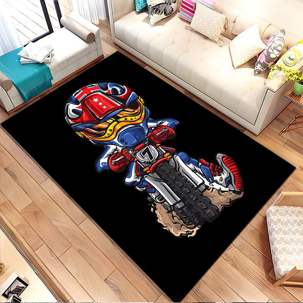 Motocross Racer Graphic Rug Patterned carpet, non slip mat suitable for living room and bedroom sofas
