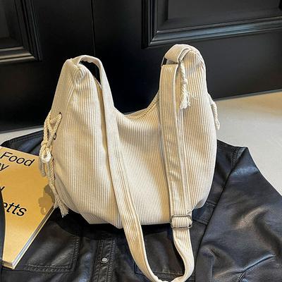 Autumn and Winter New Corduroy One-shoulder Dumpling Bag Fashionable Commuting Retro Literary Drawstring Crossbody Women's Bag