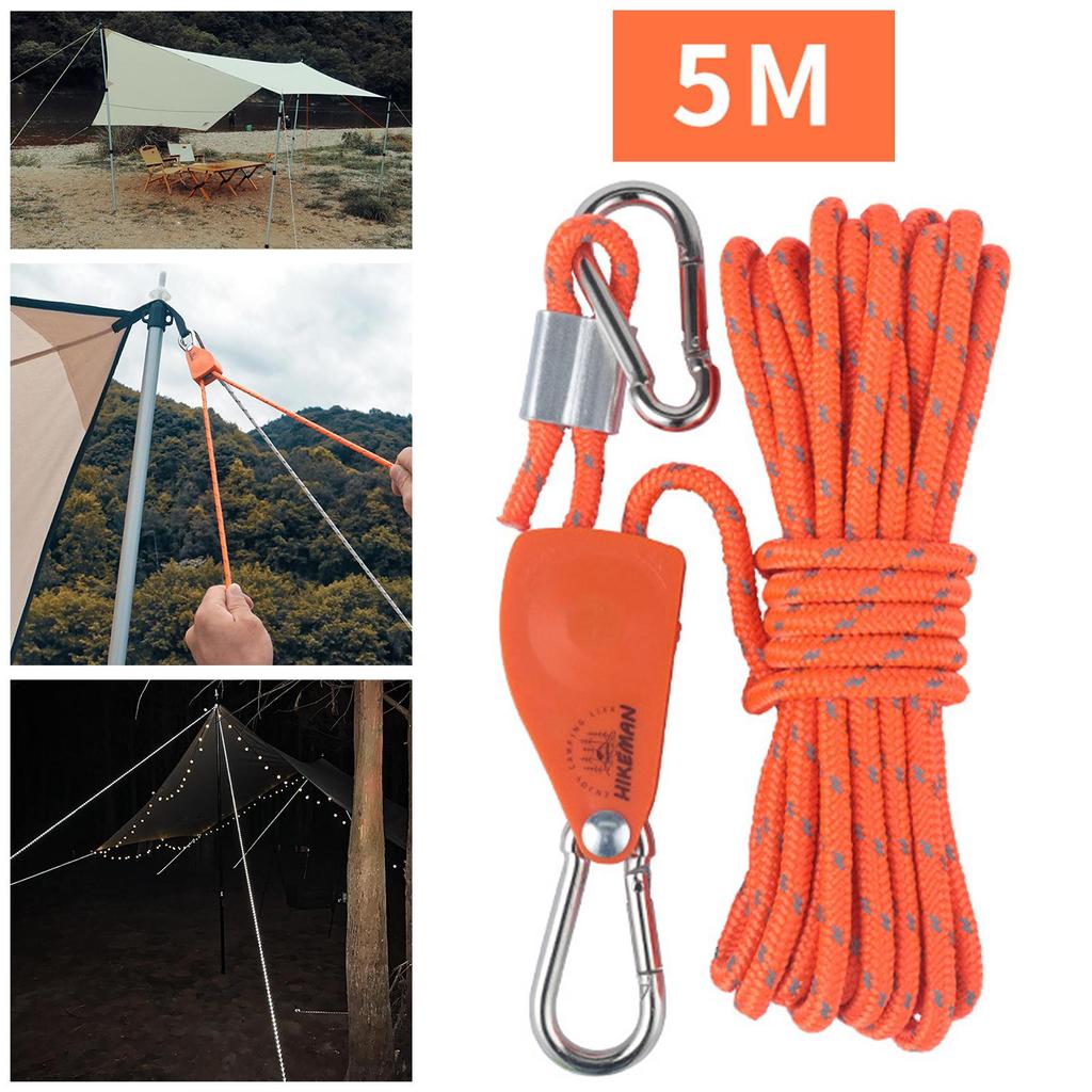 Pulley Ratchet Rope Hanger Fixed Buckle with Carabiner for Heavy Duty Secure
