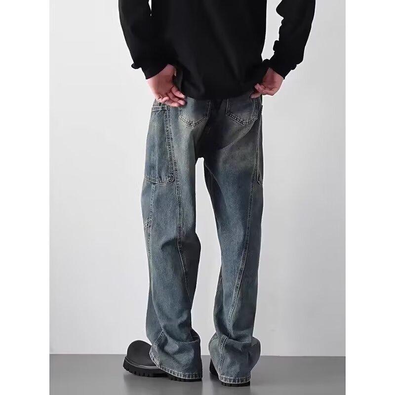 

Unisex Retro High Street Washed Jeans: Straight, Loose-Fit for Teens & Adults M синій