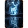 2D  Mystical Forest Deer Wall Sign  Vintage Plaque with Blue Light Effect for Home Office Cafe and Pub Decor