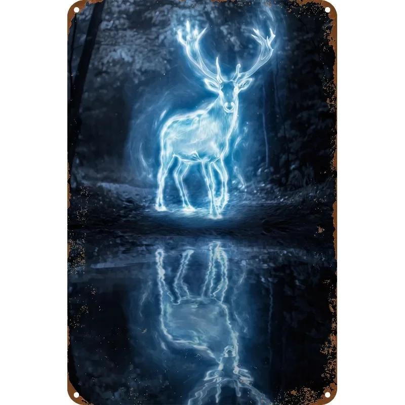 

2D Mystical Forest Deer Wall Sign Vintage Plaque with Blue Light Effect for Home Office Cafe and Pub Decor 20x30cm