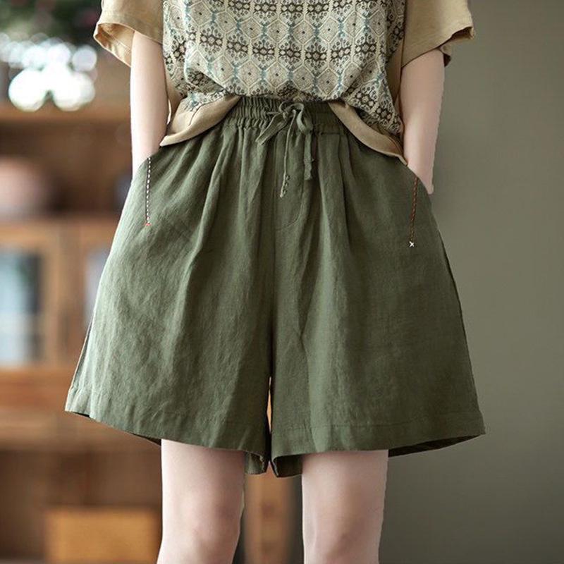 Women s Plus Size Summer Casual Cotton Elastic Waist Wide-Leg Shorts XL