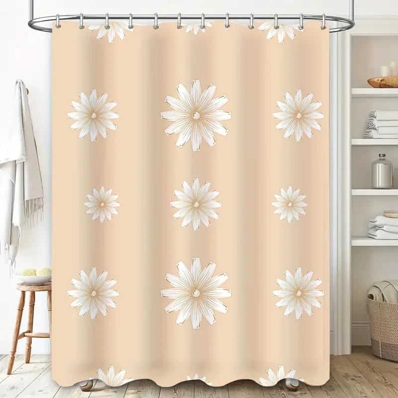 Charming White Flower Bath Shower Curtain Modern Decor Made with High-Quality Fabric for Long Lasting Use.