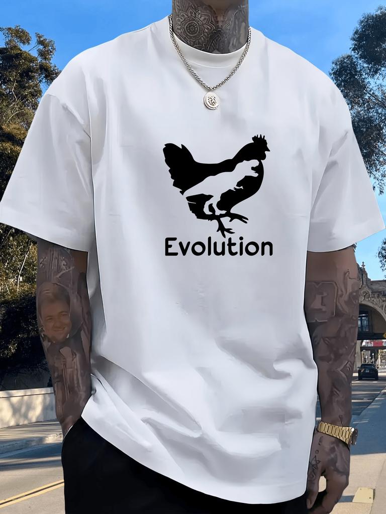 Unisex Cotton Tee Dinosaur Chicken Evolution Graphic Crew Neck Short Sleeve Loose Fit Funny Science Animal Daily Street Basic Top